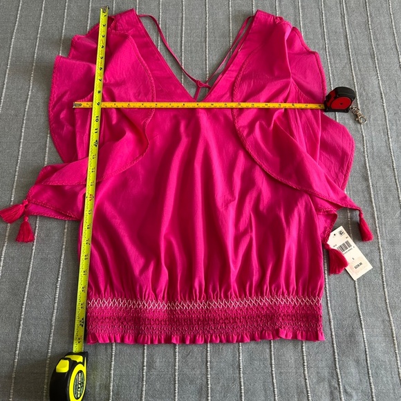 Trina Turk Bright Pink Cancun Ruffled Silk Cotton Smocked Top Sz.S New With Tags - Picture 9 of 9
